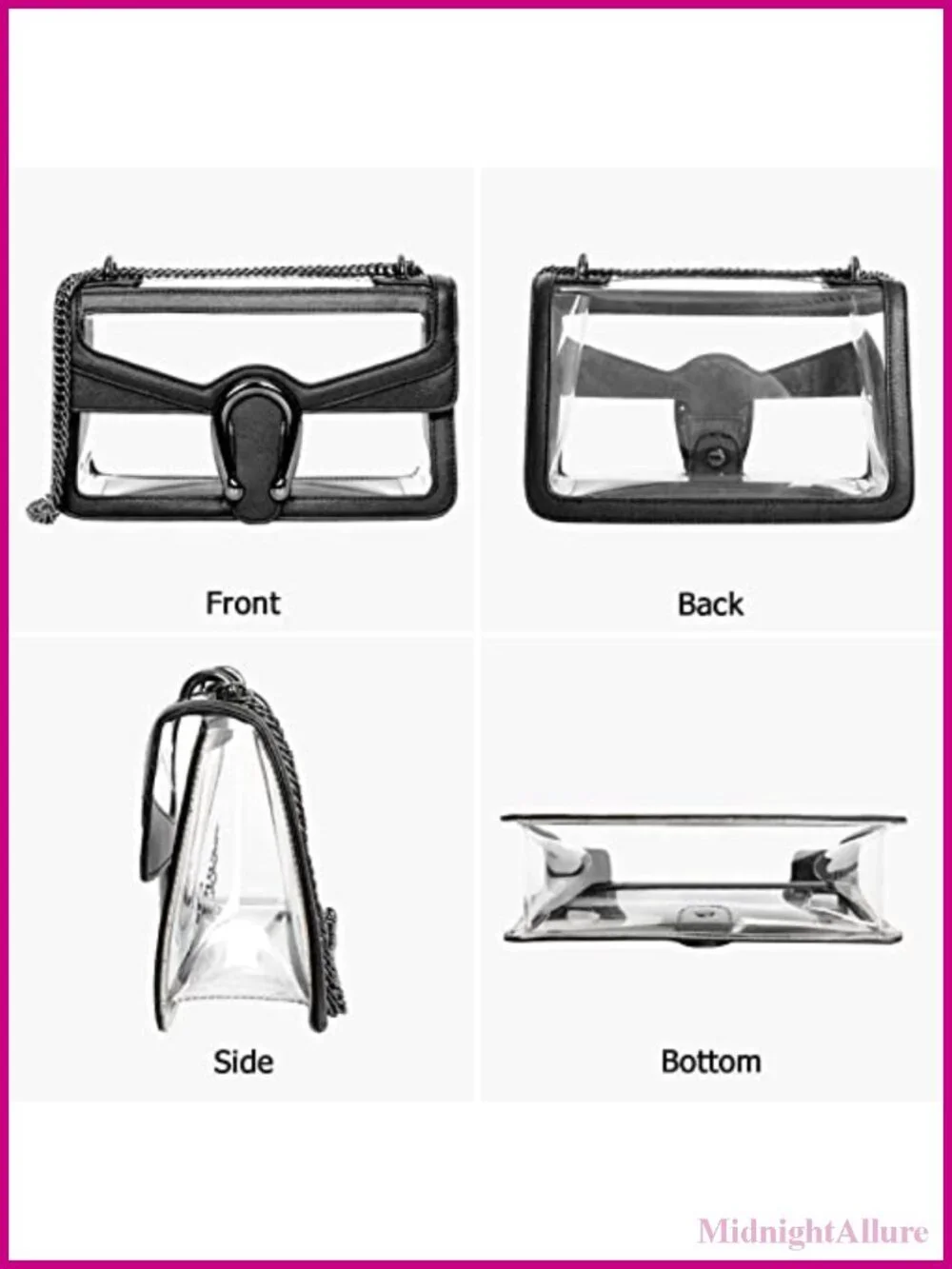 Clear PVC Stadium Approved Hobo Handbag Chain Strap Vegan Leather